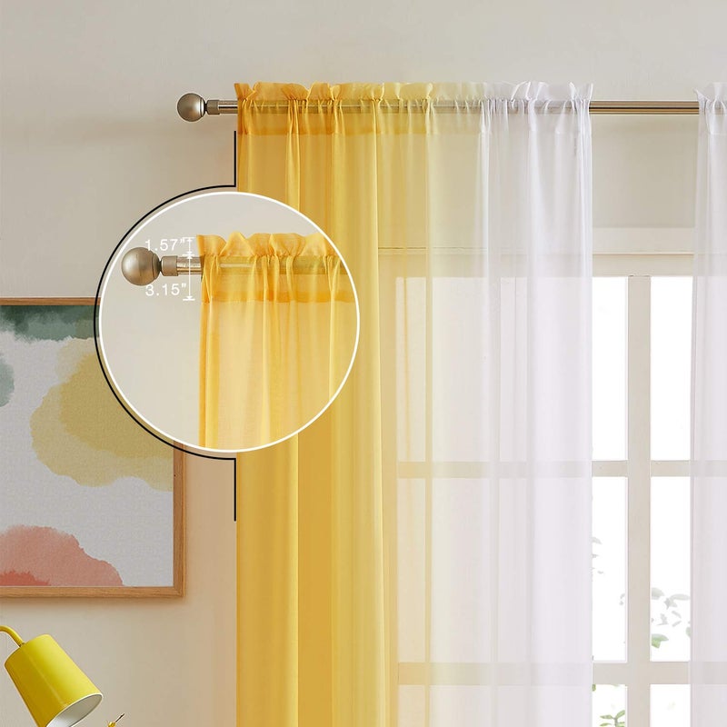 July Joy Ombre Faux Linen Sheer Curtains for Bedroom Living Room Rod Pocket, Privacy and Light Filtering, 2 Tone Reversible Gradient Voile Semi Window Curtains, Set of 2 Panels, Yellow, 54 x 96 Inch Length - Image 3